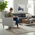thumbnail image 6 of AFO Mid-Century Modern Leather Upholstered Accent Chair with Removable Pillow for Living Room, Bedroom, Apartment, Khaki, 6 of 6