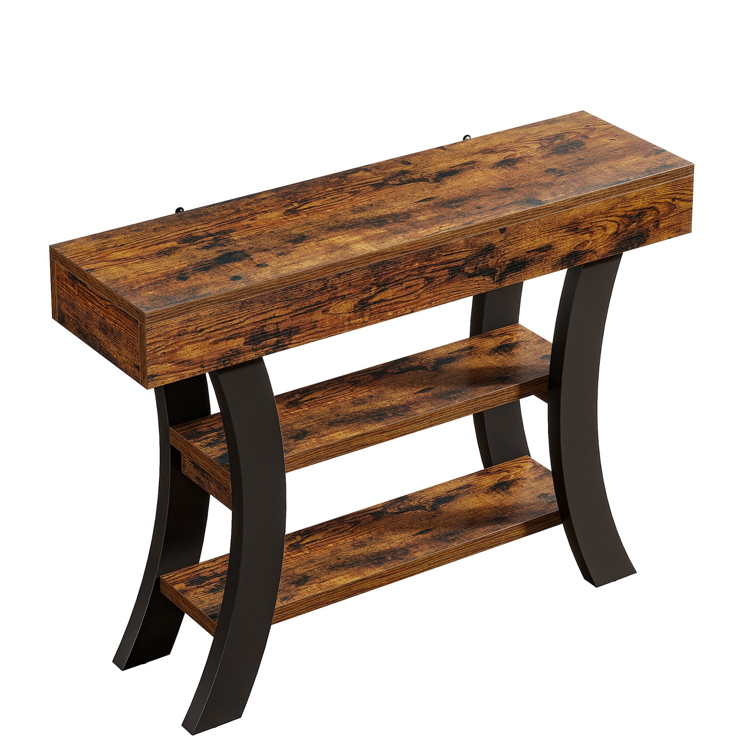 Spaco Industrial Rustic Console Table with Shelves and Metal Curved Legs, Entryway Sofa Side Table for Indoor as Living Room, Bedroom, Brown