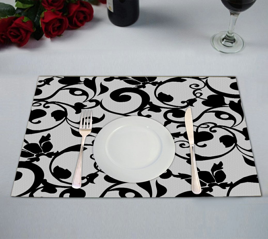 GCKG Damask Pattern Classic Vintage French Floral Swirls Placemat 12x18