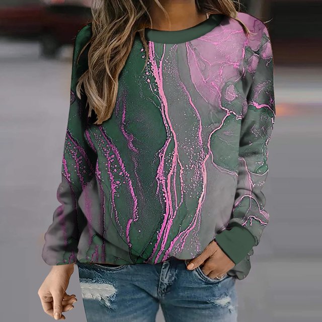 Puntoco moda mujer imprimir manga larga cómoda transpirable cuello redondo sudadera Puntoco Puntoco-1682