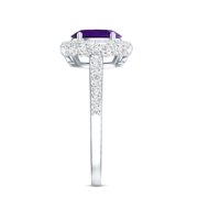 Rosec Jewels Oval Shape Amethyst Ring with Moissanite Halo for Women - 1 Carat - AAA Grade, 14K White Gold, US 5.50