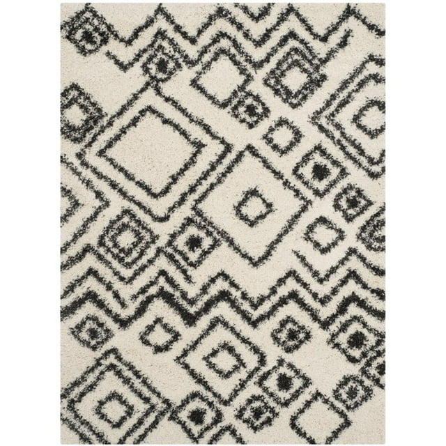Safavieh Belize Shag 3' X 5' Power Loomed Rug in Ivory and Charcoal