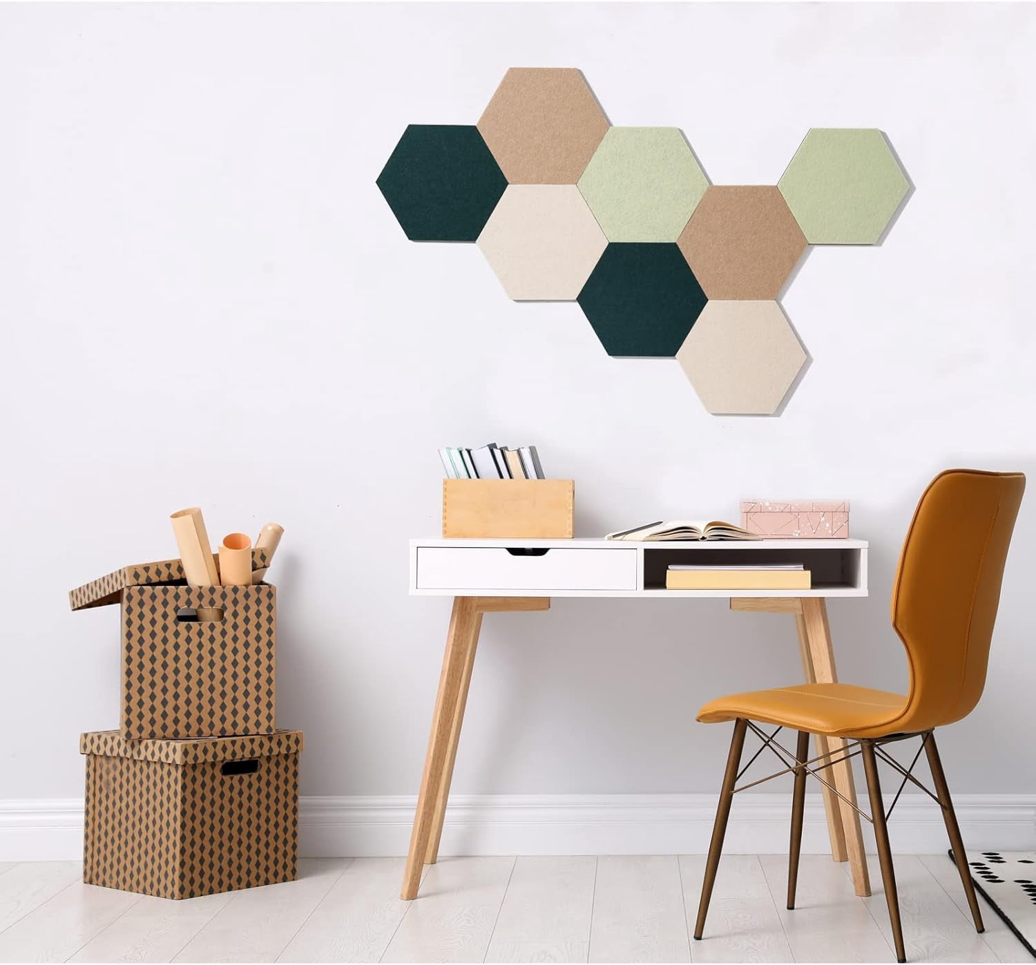 8 Pcs Self Adhesive Felt Bulletin Board Tiles (Large), Hexagon Color Pin Wall for Photos, Pictures, Memos (Green Large)