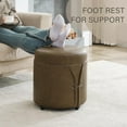 thumbnail image 5 of 16.5 inch PU Leather Small Round Storage Ottoman, Modern Upholstered Ottoman with Soft Padded Seat, Chic Round Vanity Foot Stool with Removable Lid,Coffee, 5 of 15