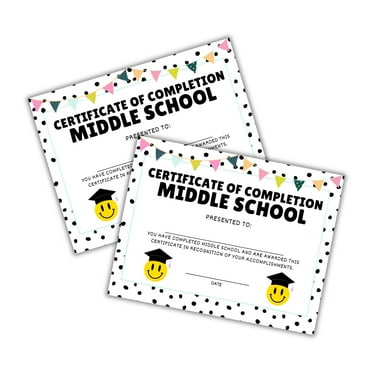 Middle School Certificate of Completion Graduation Diploma 30pk 8.5x11 Smiley Face Daisy 90s Seed Bracelet Checkered Neutral Award Theme Trendy