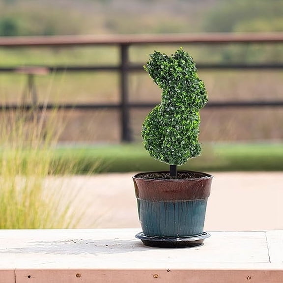 FYHALE Artificial Bunny Shaped Topiary Tree - 28" Bunny Shaped Boxwood Topiary, Easter Bunny Topiary Tree for Outdoor Porch Garden Decor
