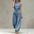 thumbnail image 5 of Mifsaly Women Two Piece Outfits Sets Summer Sleeveless Crewneck Tie Waist Tank Top and Wide Leg Pants with Pockets Elegant Solid Business Casual Vacation Matching Clothes Blue,XS, 5 of 6