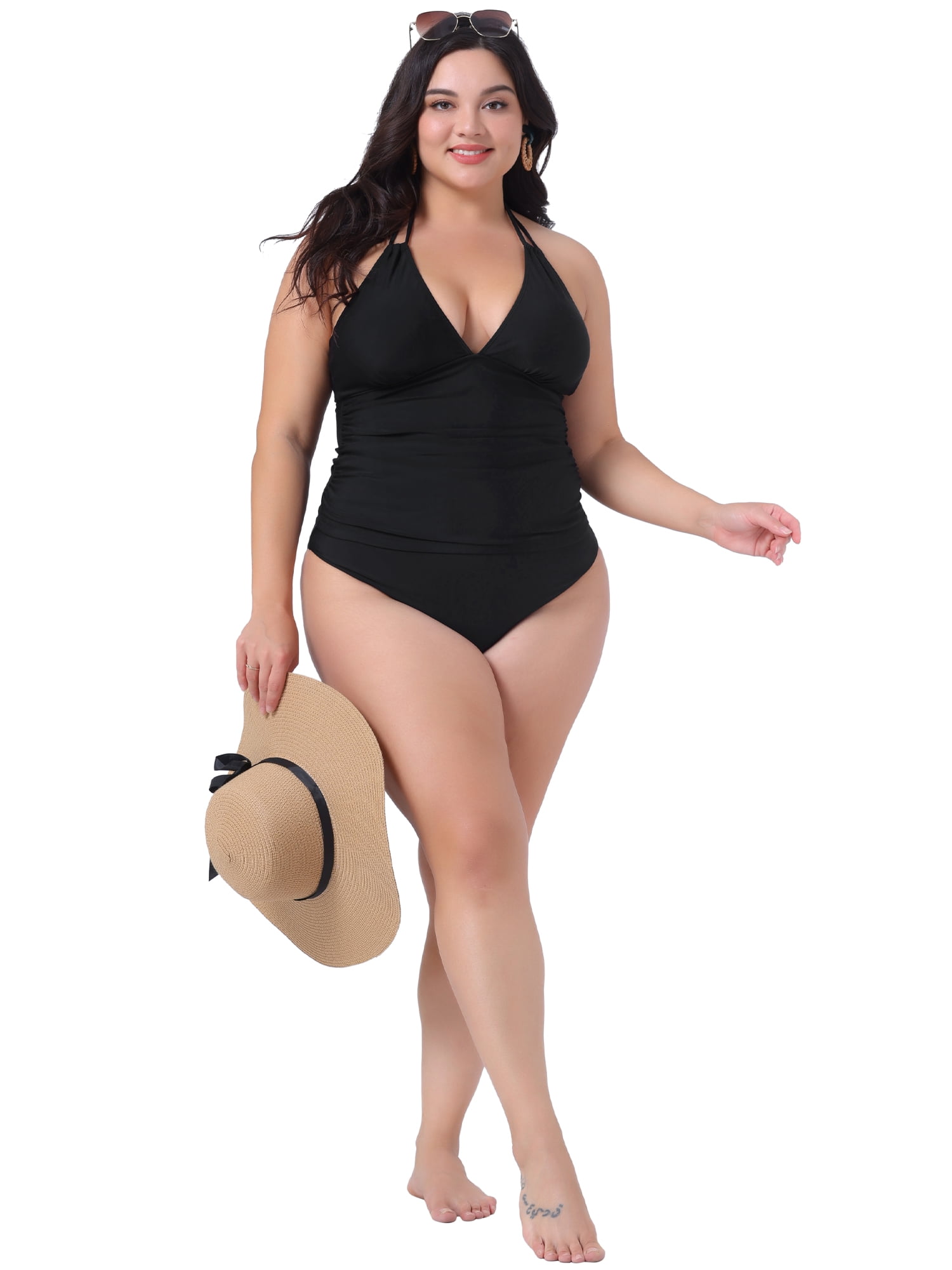 DARING DIVA Women's Plus Size Tankini Swimsuit Halter Swimdress 3X Black