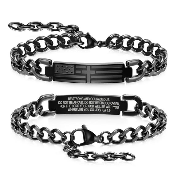 Cross Bracelet For Men - Black Bible Verse Stainless Steel Chain Mens American Flag Bracelet Birthday Gift Ideas First Communion Confirmation Baptism Christian Easter Gifts For Teenager Teen