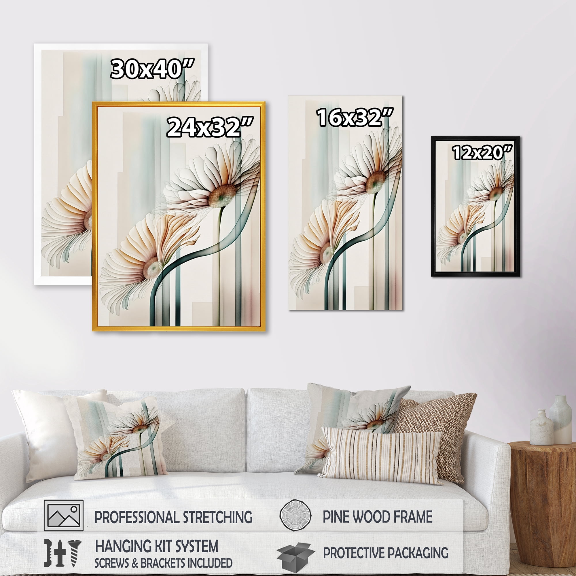 Designart White Gerber Flowers Hyperrealistic IV Canvas Wall Art