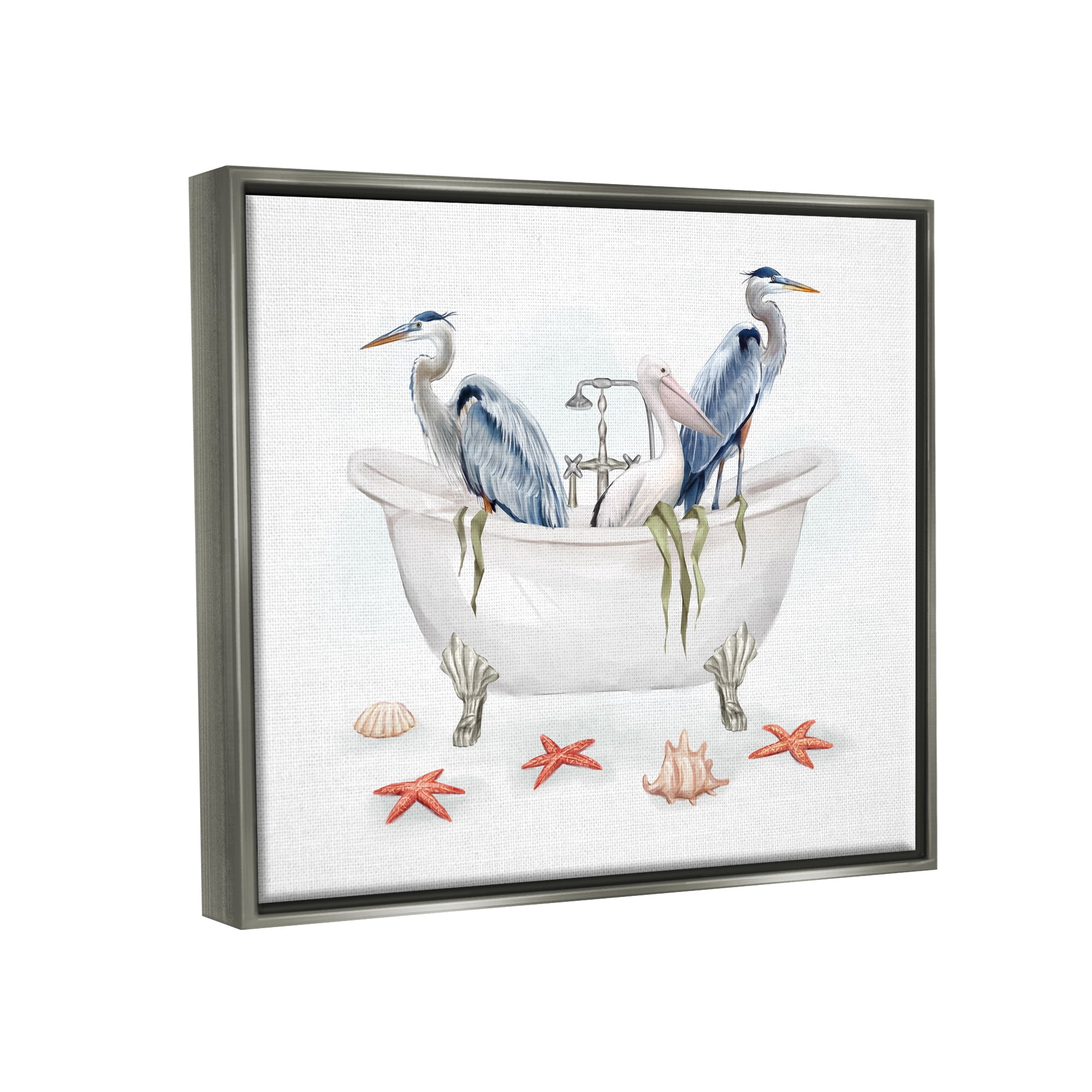 Stupell Industries Egrets in Nautical Bathtub Animals & Insects Painting Gray Floater Framed Art Print Wall Art, 21 x 17