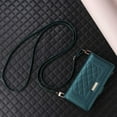 thumbnail image 2 of For Iphone 16 Plus Crossbody Zipper Wallet Rhombus Leather Phone Case(Green),iPhone 16 Plus, 2 of 7
