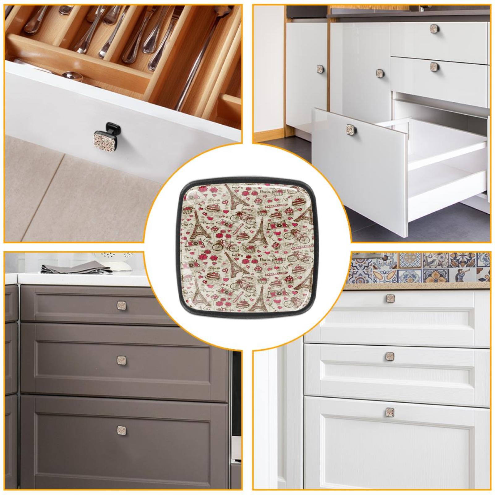 4 Pcs Cabinet Handle Drawer Pulls Paris Adesivo Knobs with Screws Square Furniture Office Cabinet Knob Decoration