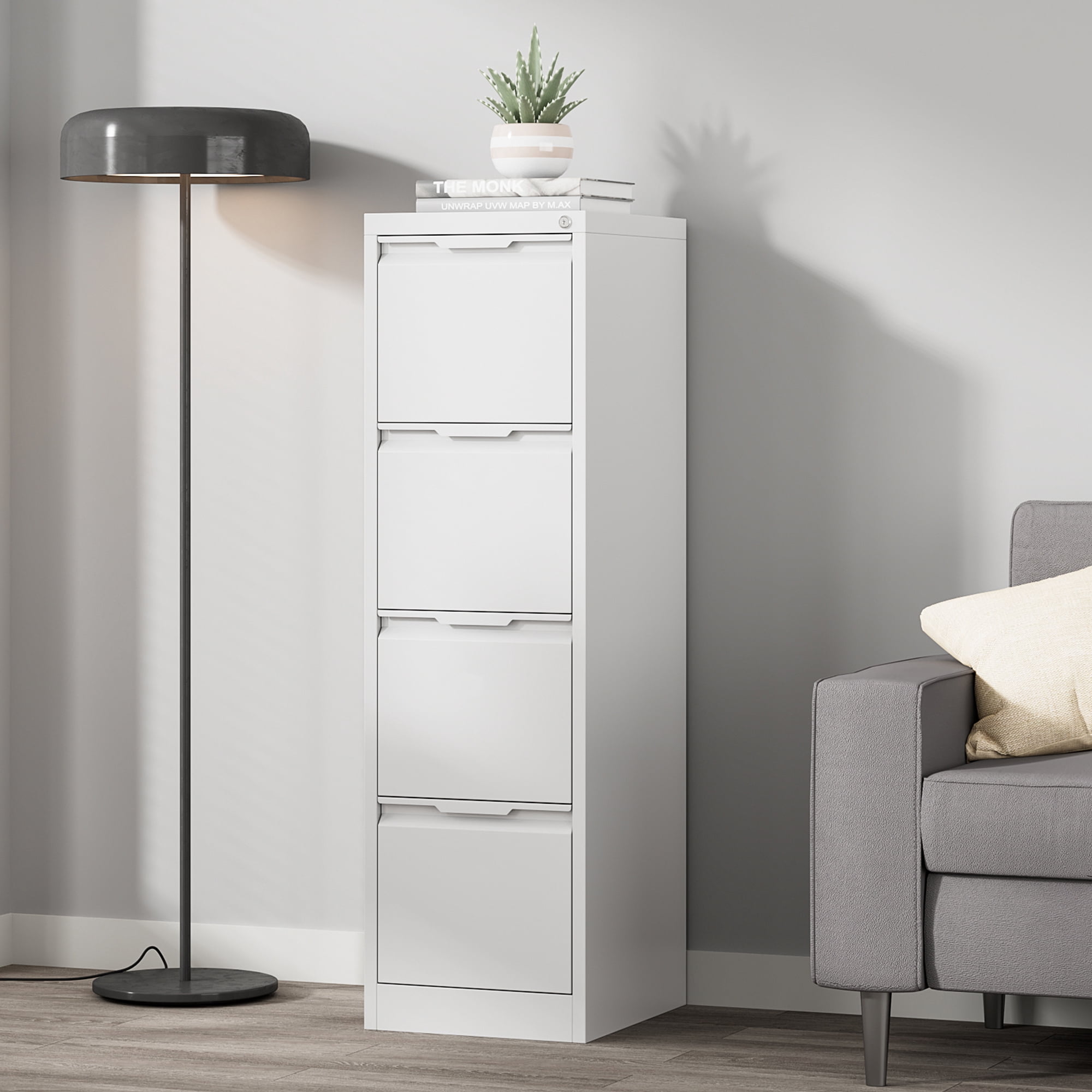 Metal File Cabinet with Lock, 4 Drawer Filing Cabinet Office, Locking Vertical Filing Cabinet for A4/F4/Lagel/Letter Assembly Required (White, 4 Drawer)
