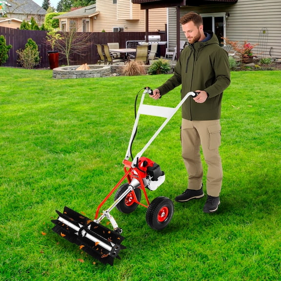 Gas Powered Handheld Outdoor Sweeper 43cc – 1.7 HP Petrol Engine Walk‑Behind Power Broom for Driveway, Lawn, Sidewalk & Snow – Large Nylon Brush Head
