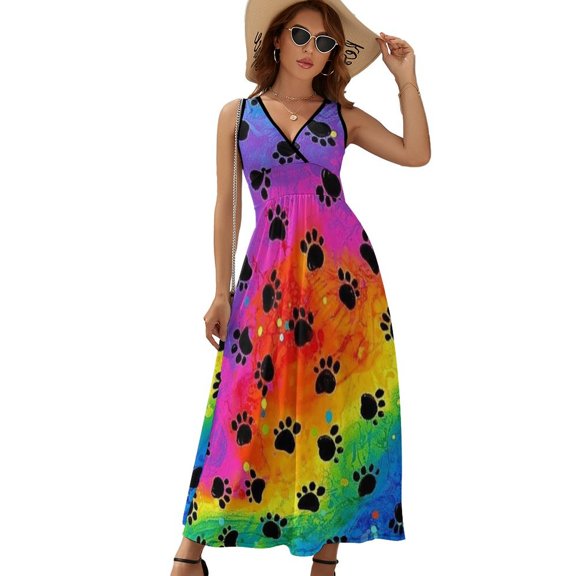 Watercolor Dog Paw Sleeveless Dress Summer Women Clothes Dress for Pregnant Women Dresses