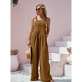 thumbnail image 2 of Wide Leg Overall Jumpsuit, Casual Button Front Suspender Jumpsuit, Women's Clothing, 2 of 5