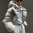 thumbnail image 3 of Cropped Puffer Jackets for Women Button Down Stand Collar Windproof Bubble Puffy Quilted Jacket with Hood Solid Oversized Short Down Coat Streetwear Fashion Winter Outerwear 2025, 3 of 6