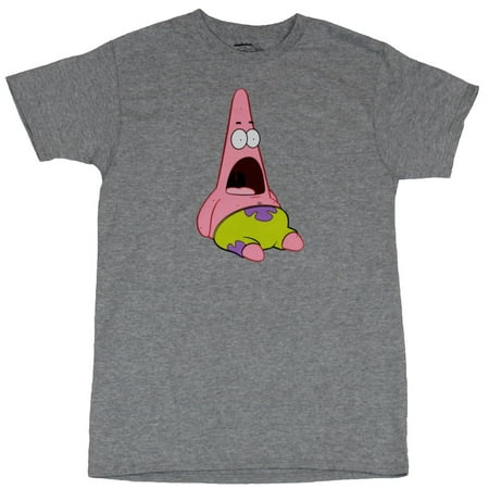 SpongeBob Squarepants Mens T-Shirt  - Seated Screaming Patrick Starfish Image (gray, X-Large, X-Large)