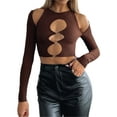 thumbnail image 1 of Mialoley Solid Color T-shirt, Long Sleeve Round Neck Cutout Crop Tops, 1 of 6