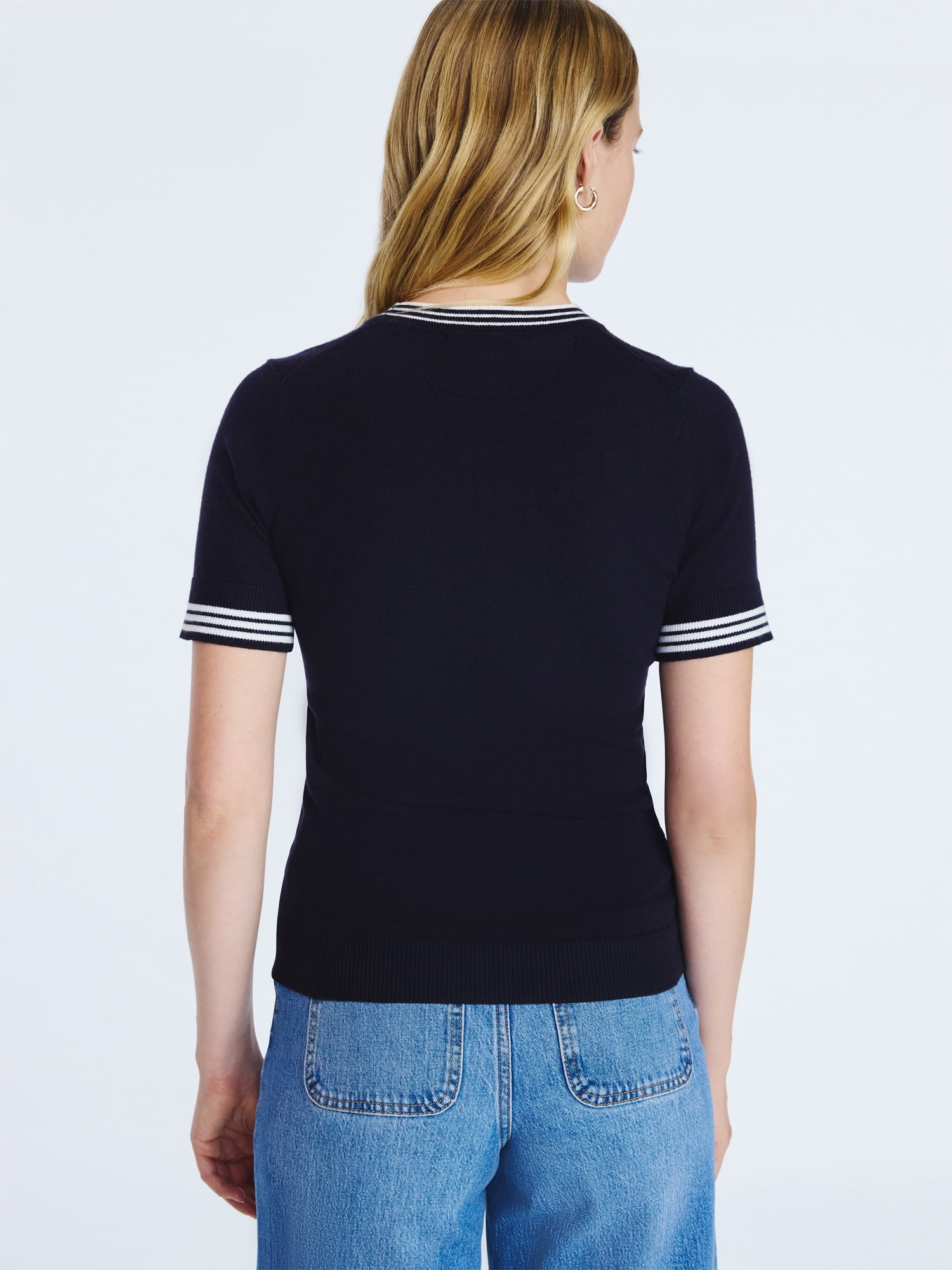 Free Assembly Women's and Women's Plus Cozy Yarn Shrunken Sweater Tee with Short Sleeves, Solid & Print, Lightweight, Sizes XS-4X