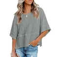 thumbnail image 2 of Mohiass Women's Summer Casual Crewneck Batwing Half Sleeve T-Shirts Solid Color Loose Fit Cute Basic Flowy Tops Tees Blouses Gray 2XL, 2 of 5