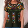 thumbnail image 2 of Birdeem Blouses pour Femmes Style Ethnique Rétro Imprimé Manches Courtes Col Rond, 2 of 12