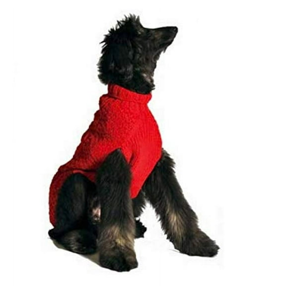 Cable Knit Wool Dog Sweater - Red - 3X-Large