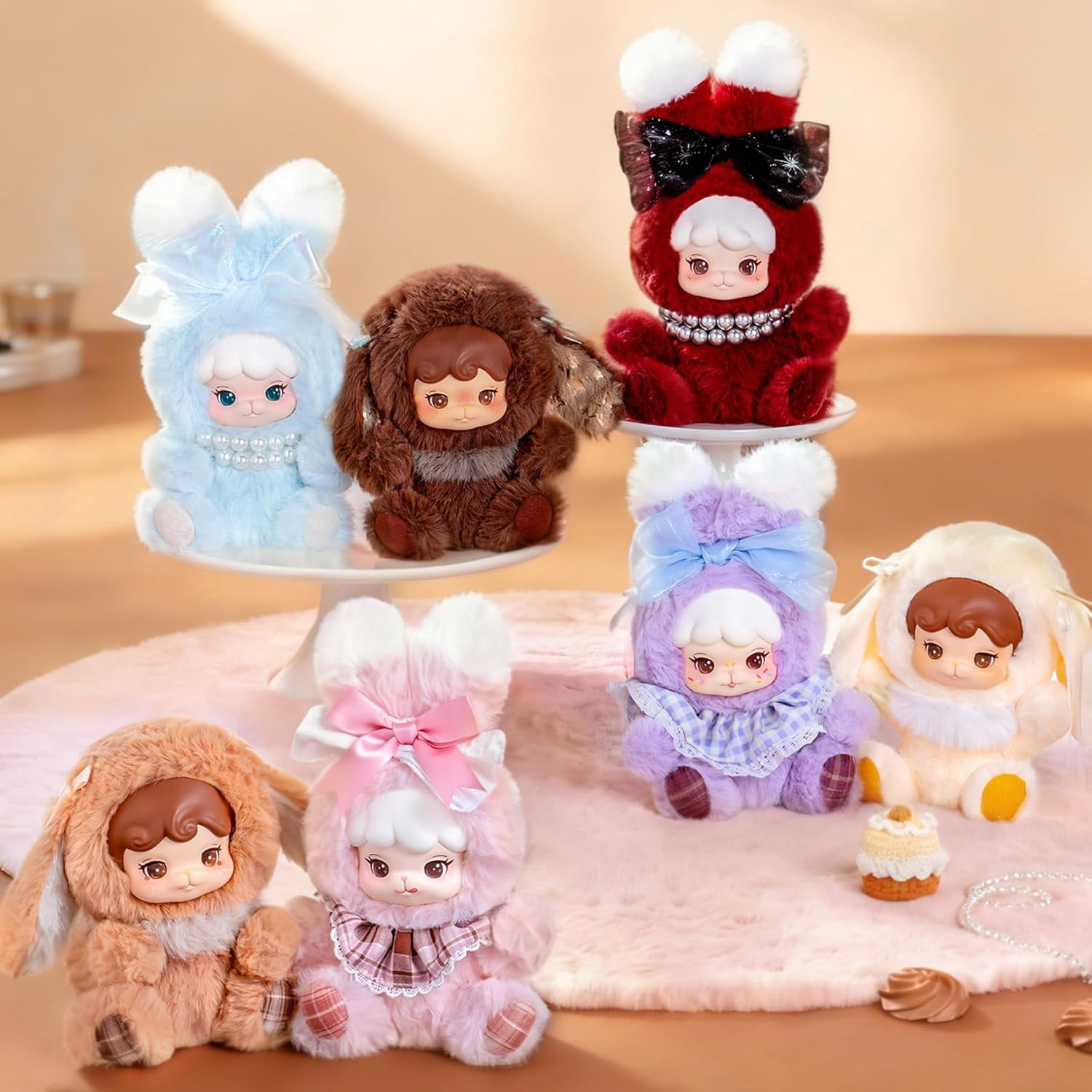 Rolife Cream & Cookii Bunny Plush Blind Box, Cute Kawaii Dessert Themed Stuffed Animal Keychain, Collectible Soft Plush Toy Bag Charm Gift for Adults Teens, Random Style 1pc
