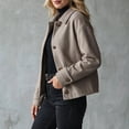 thumbnail image 5 of Trikvn Womens Short Wool Blend Jacket Lapel Collar Button up Cropped Coat Long Sleeve Casual Fleece Outerwear for Fall Winter Daily Business Casual, 5 of 6