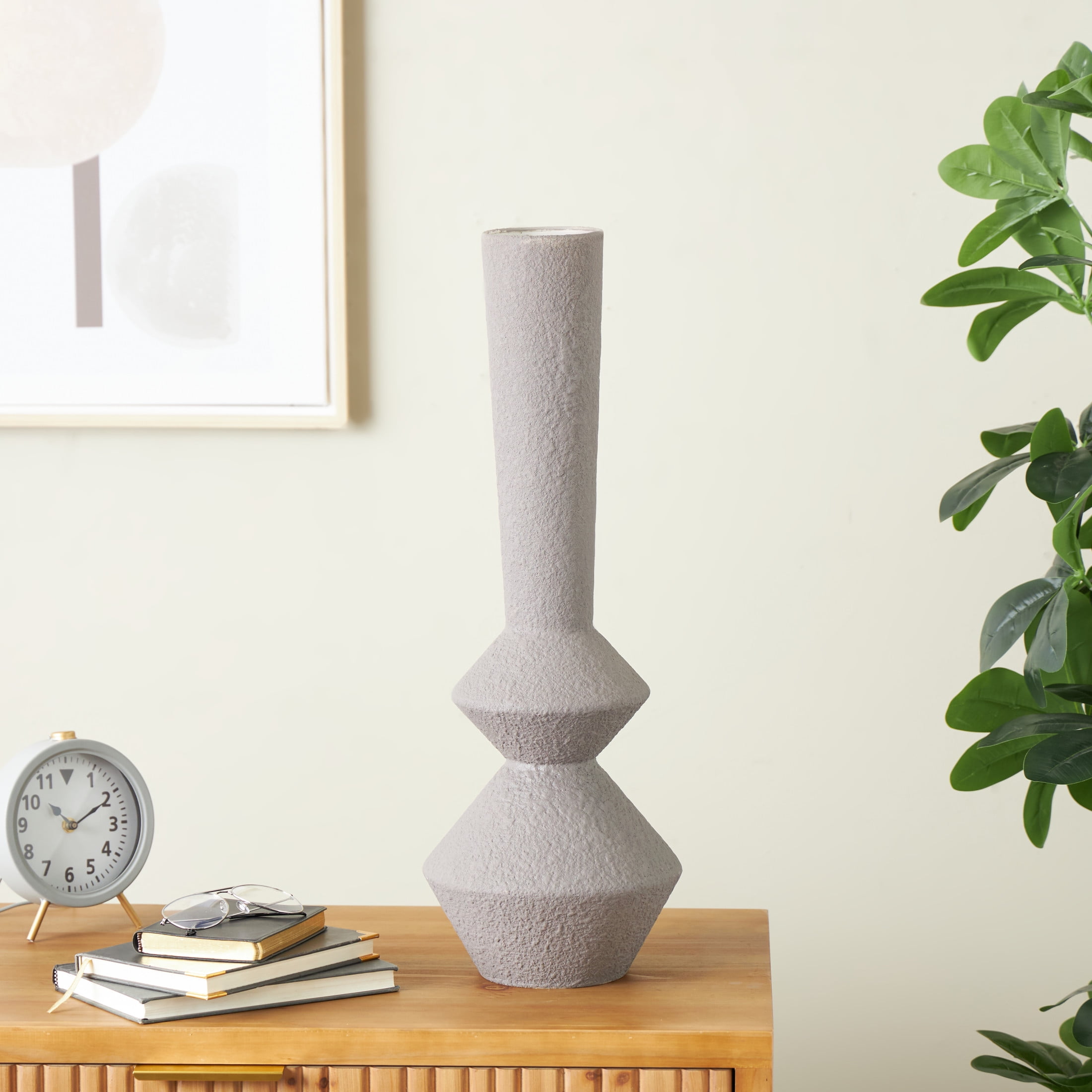 DecMode 25" Art Deco Fluted Dark Gray Metal Vase