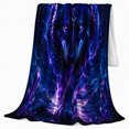 thumbnail image 2 of Black Wolf in Purple Cosmic Portal with Crystal Peaks, Dramatic Fantasy Wildlife Motif for Wolf Lovers, Birthday Gift, Cozy Flannel Blanket for Game Room and Bedroom, Gothic Home Decor, 2 of 9