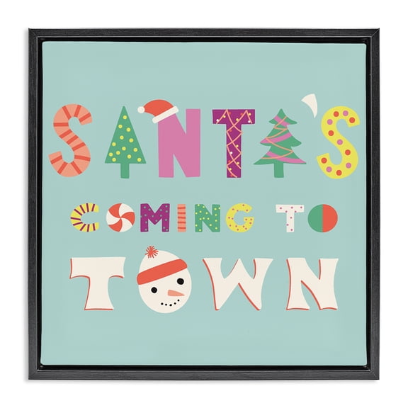 Stupell Industries Cottage Whimsical Santa's Coming To Town Black Floating Frame Canvas Art, 18 x 18, by Sazerelli Designs