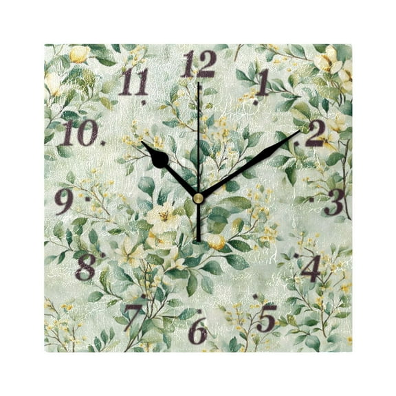 Seamless Branch Pattern Wall Clock Square Clock Decoration Creative Clock Dual Use Black Pointer 7.78in