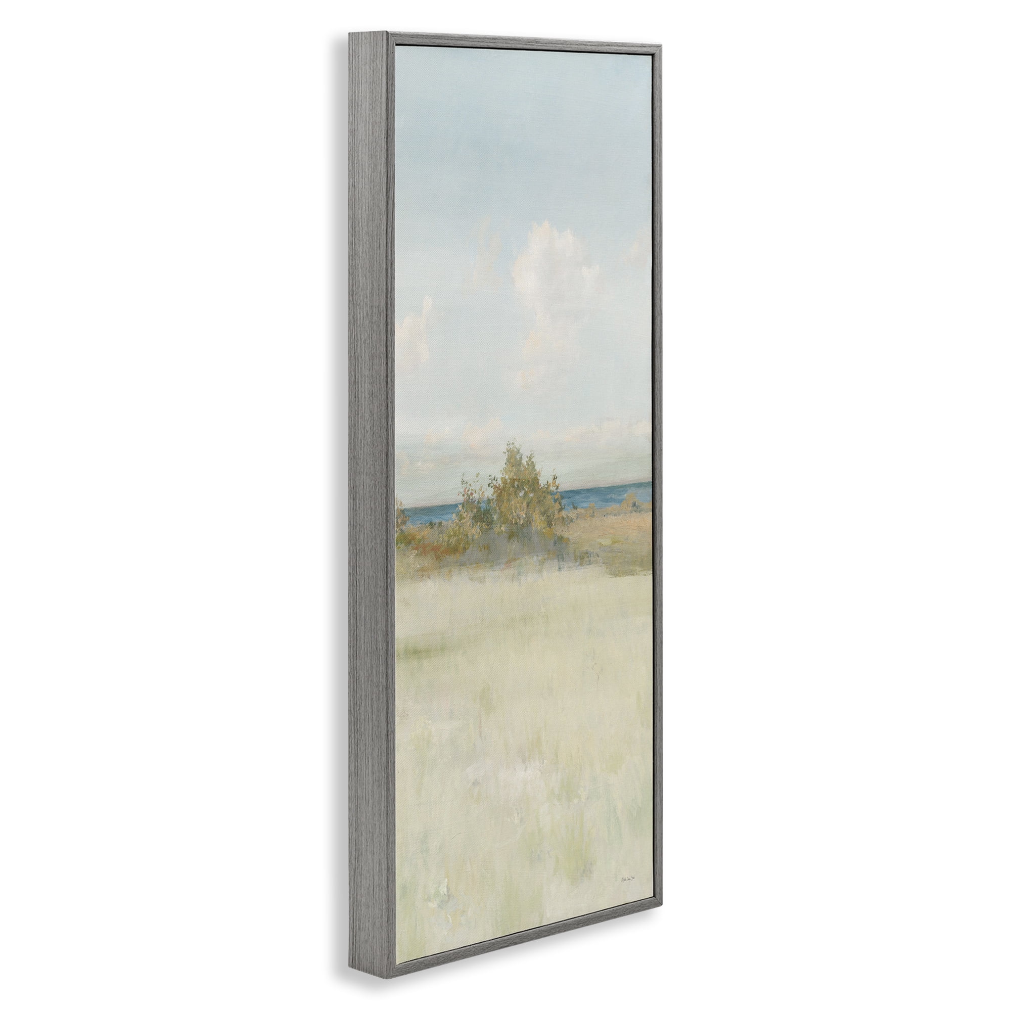 Stupell Industries Vegetation on Beach Landscape Painting Gray Framed Art Print Wall Art, 13 x 30