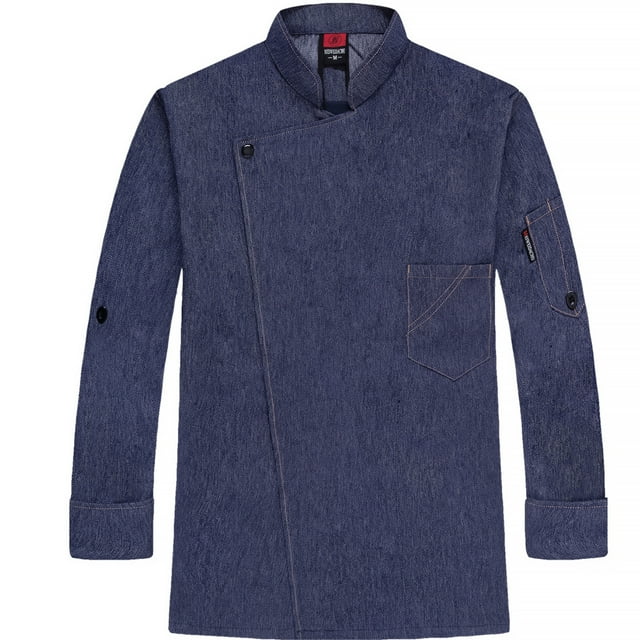 Chef uniforme poliéster manga larga otoño cálido delantal delantal con bolsillos delanteros Catering Cómodas bandas de sudor para cafetería azul 3xl seitruly LF000326-17