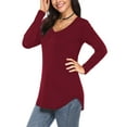 thumbnail image 3 of JYLFC Women T-Shirts Long Sleeve Tee V Neck Loose Tops Solid Tunic, Burgundy XL, 3 of 9