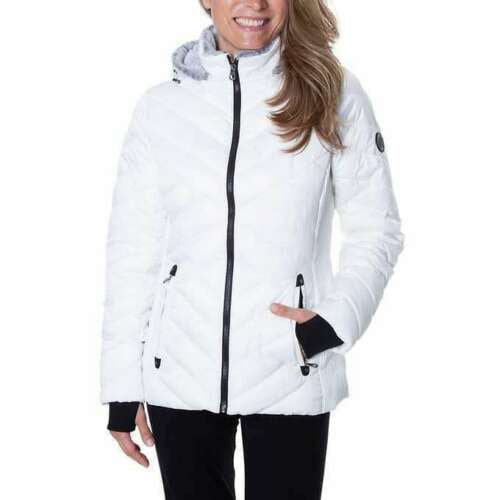 Nautica Women's Water Resistant Hooded Puffer Jacket, White Small - NEW ...