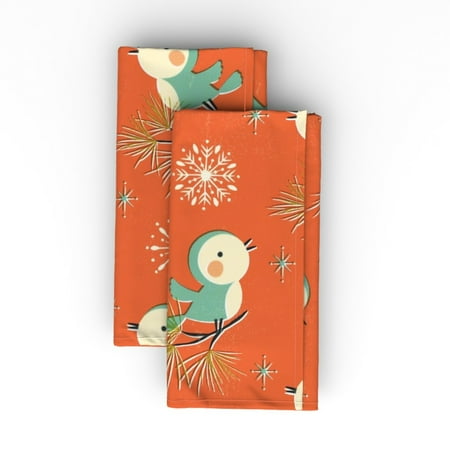 

Linen Cotton Canvas Dinner Napkins (Set of 2) - Vintage Christmas Circus Bird Snowflake Mid Century Retro Holiday Bright Birds Aqua Print Cloth Dinner Napkins by Spoonflower