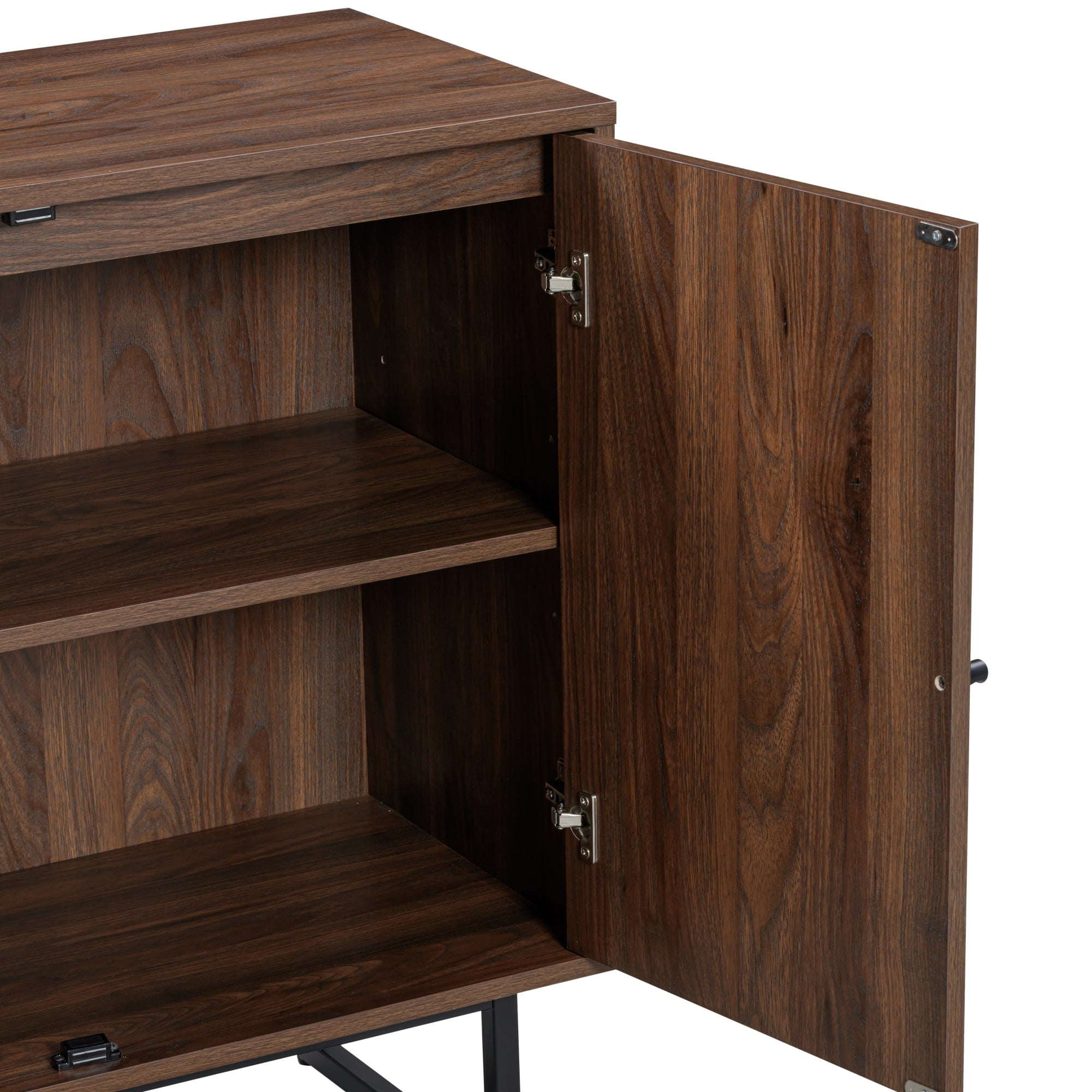 Nathan James Kova Bohemian Rattan Sideboard or Storage Cabinet, Wooden Storage Cabinet with Doors, Walnut Sideboard Buffet or Rattan Accent Storage Cabinet with Matte Black Legs