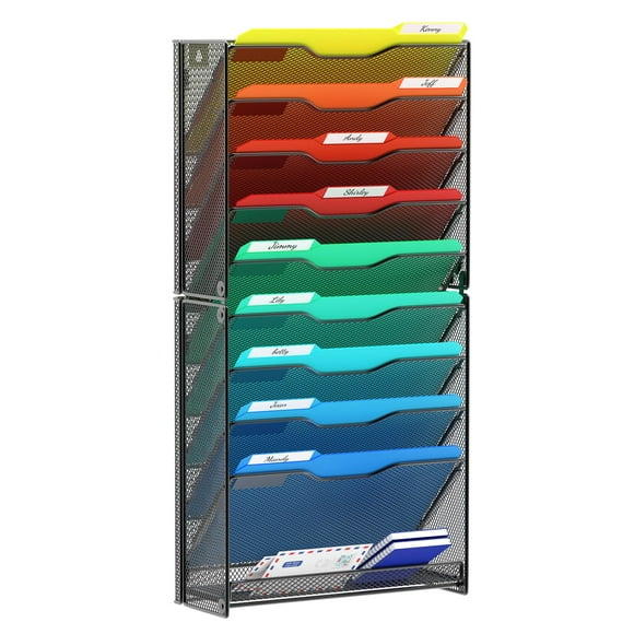 Organizador de archivos de pared Samstar de 10 niveles, malla metálica, negro