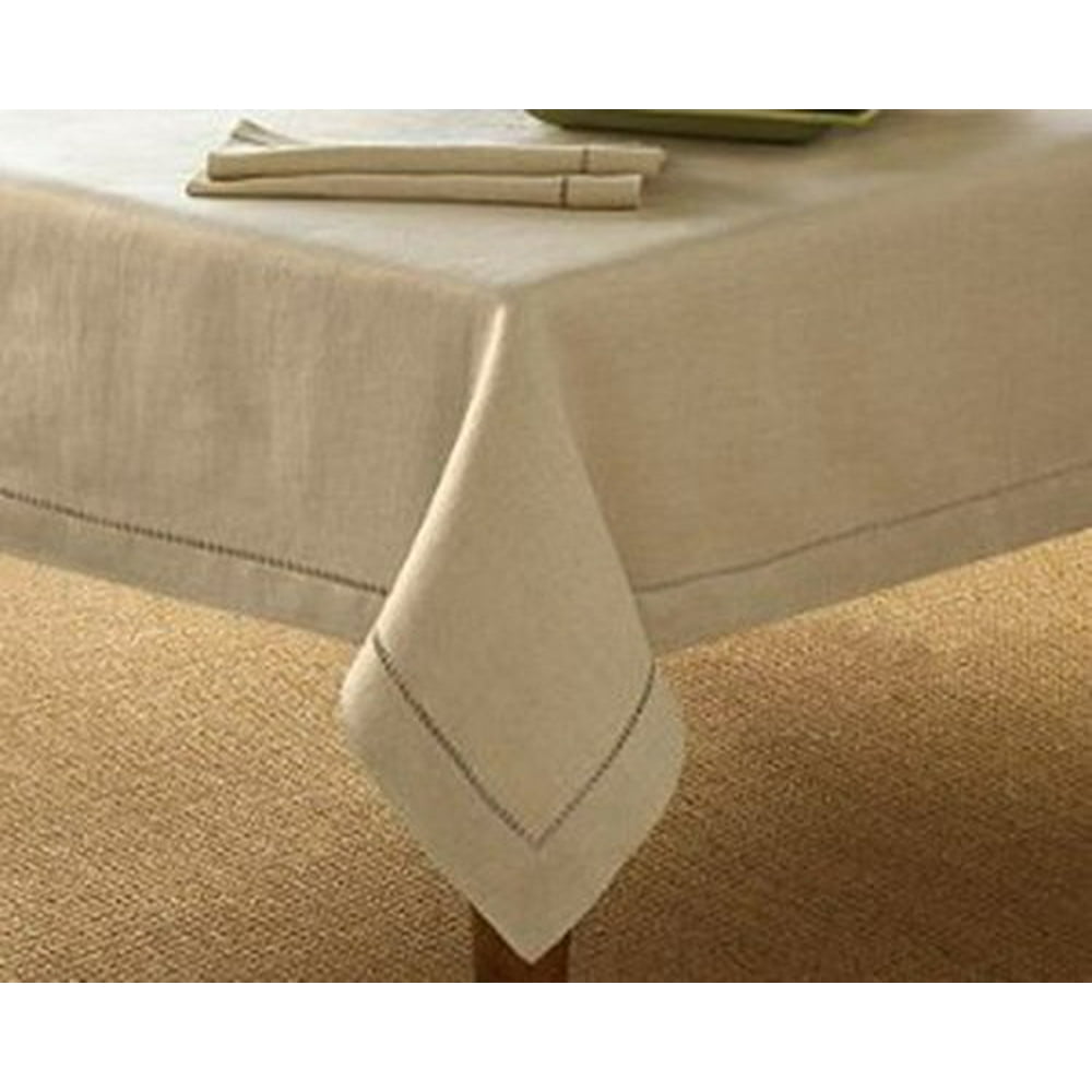 Handmade Hemstitch Design Natural Tablecloth. One Piece. 60 Inch Square