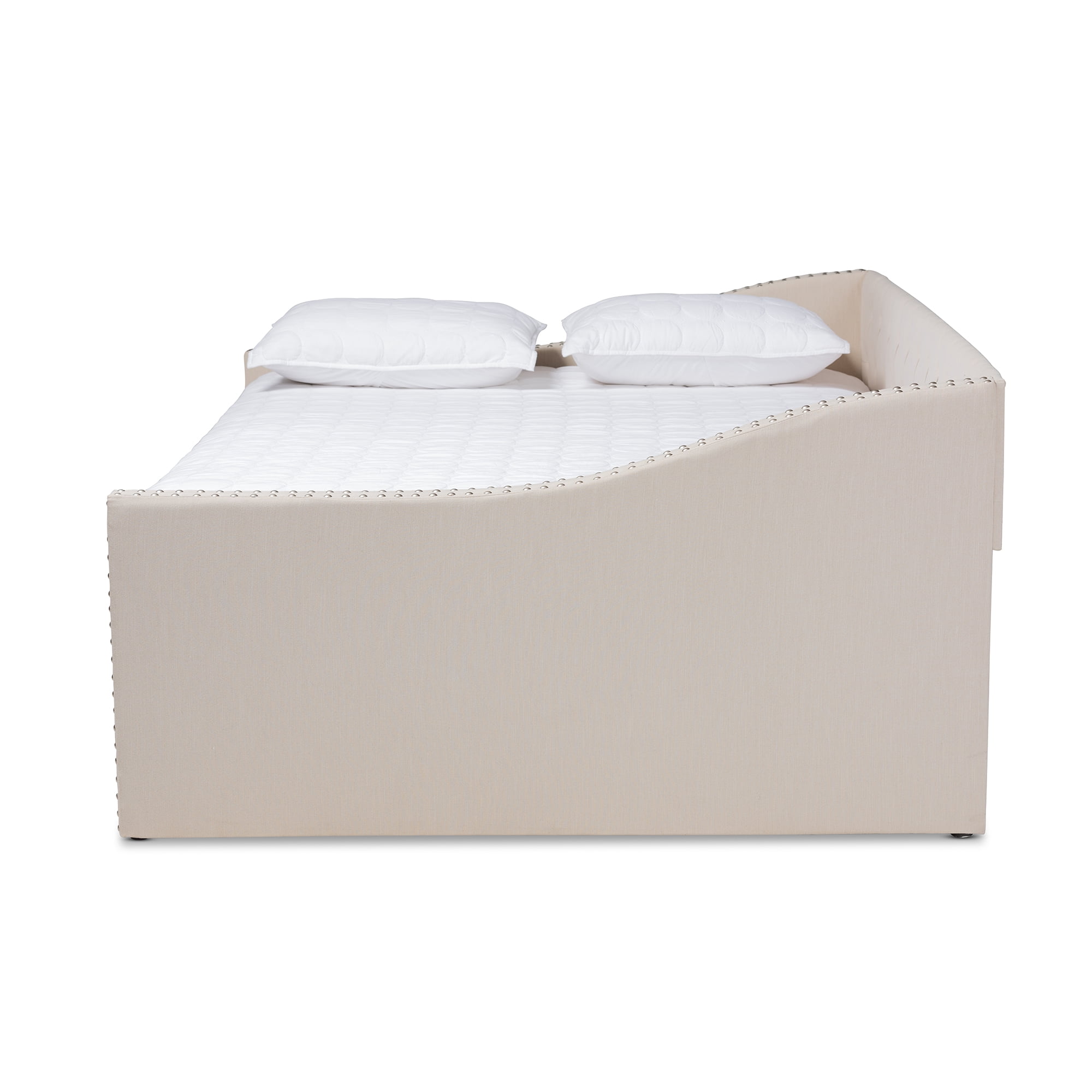 Baxton Studio Haylie Beige Upholstered Queen Size Daybed with Roll-Out Trundle Bed