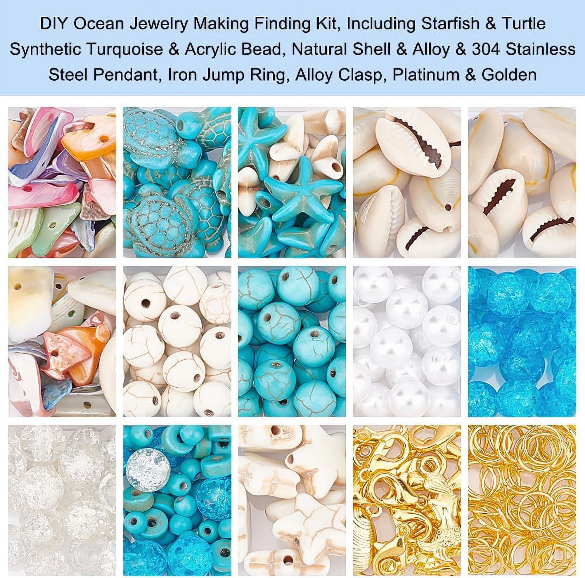 207pcs Starfish Shell Beads Ocean Jewelry Making 20g Seashells Synthetic Turquoise Beads Turtle Mermaid Charms Cowrie Shell Beads for Summer Beach Necklace Bracelet Anklet Jewelry Making