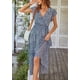 thumbnail image 5 of Vestido Azul con Estampado Floral PRETTYGARDEN para Mujer, Corte Cruzado con Cuello en V, Talla Pequeña, 5 of 6