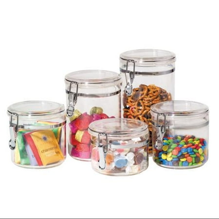- Oggi 9322 5-Piece Acrylic Canister Set with Airtight Clamp Lids-Food Storage Container