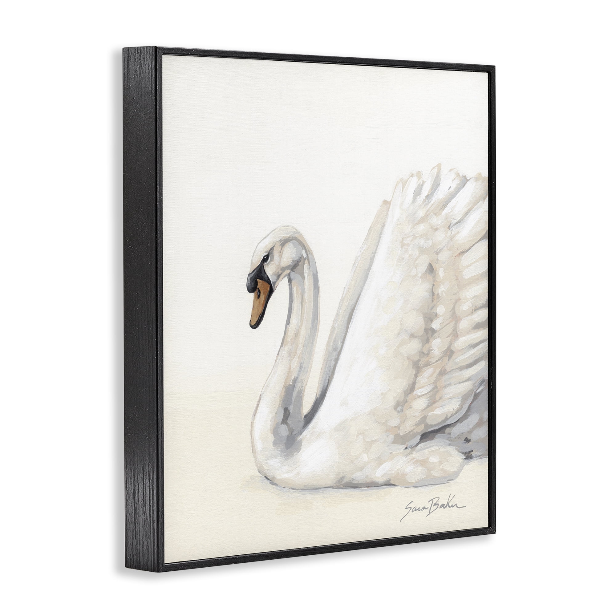 Stupell Industries White Swan in Repose Black Framed Giclee Art, design by Sara Baker