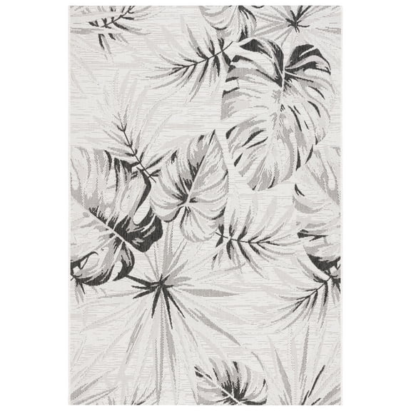 SAFAVIEH Courtyard Keelan Botanical Indoor/Outdoor Area Rug, Ivory/Black, 4' x 5'7"
