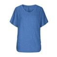 thumbnail image 3 of Timegard Top for Women Summer Casual Round Neck Short Sleeve Ruched Loose Solid Color Blouse Top, 3 of 7