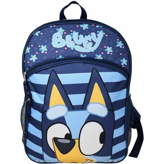 Fast Forward Bluey Kids 16" Backpack, Navy Blue with Floral Pattern